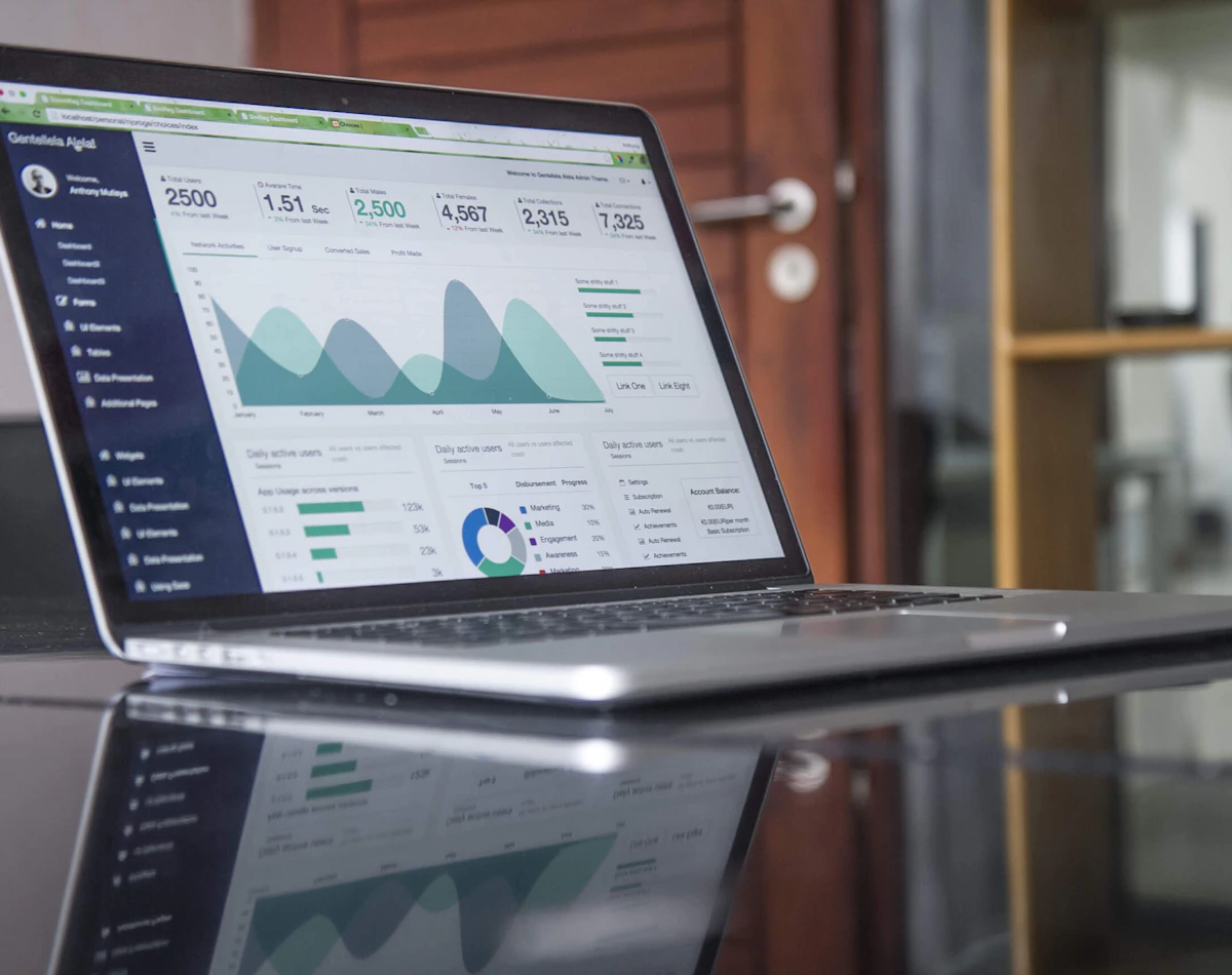 Digital reports and charts displayed on a laptop