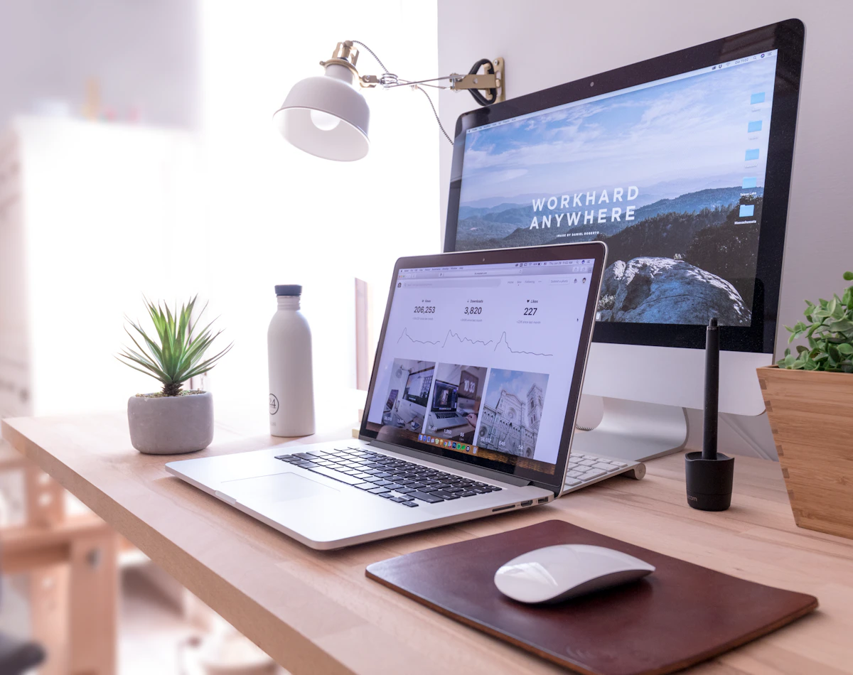 Bright workspace prepared for remote work